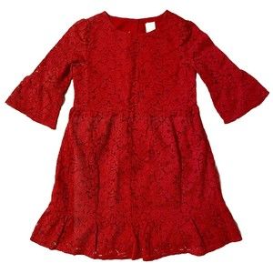 NWT Baby Gap Girls Red Dress Red Lace Bell Sleeves Size 4 years Valentine’s Day